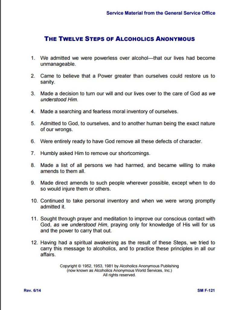 Alcoholics Anonymous 12 Steps
